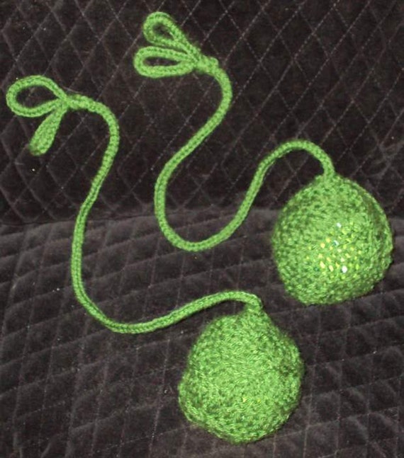 Burn Flow Dance Festival Hand Knit Teal Practice Poi 16 Double Loop Cords with Sheer Purple GlitterTails