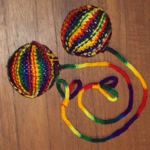 Burn Flow Dance Festival Hand Knit Teal Practice Poi 16 Double Loop Cords with Sheer Purple GlitterTails