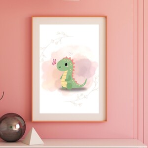 Digital watercolor painting baby dinosaur with butterfly