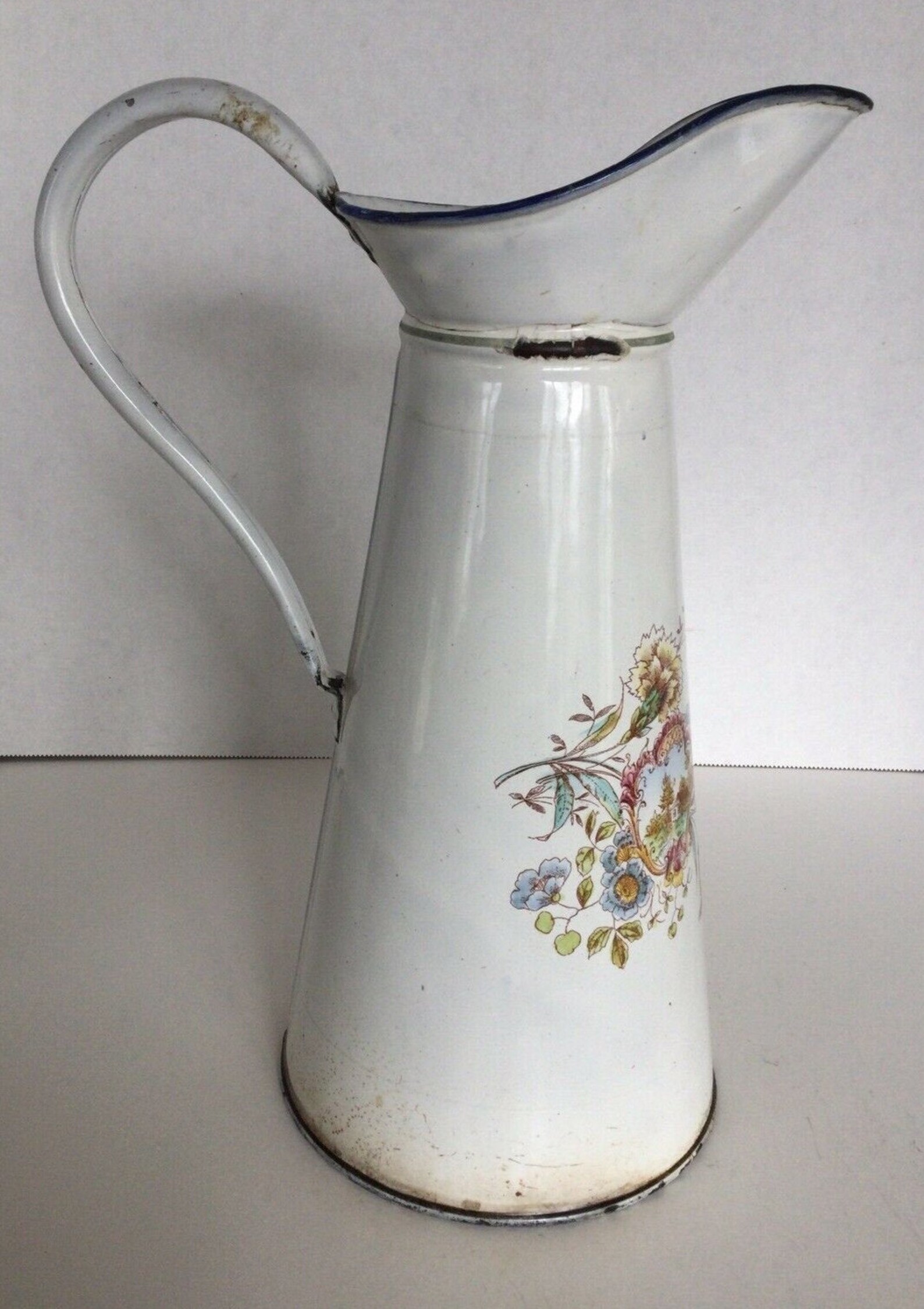 Classic Vintage French White Enamel Water Pitcher with Etsy