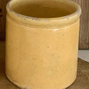 Antique French Earthenware Confiture Jam Pot; Pale Yellow Ochre Glazed Exterior & Interior, Wear on Rim, No Cracks/Hairlines