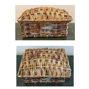 Antique French Strawberry Market Basket w/Domed Lid, 19th C Split Willow Harvest Gathering Trug, Painted Initials H J, French Country Decor