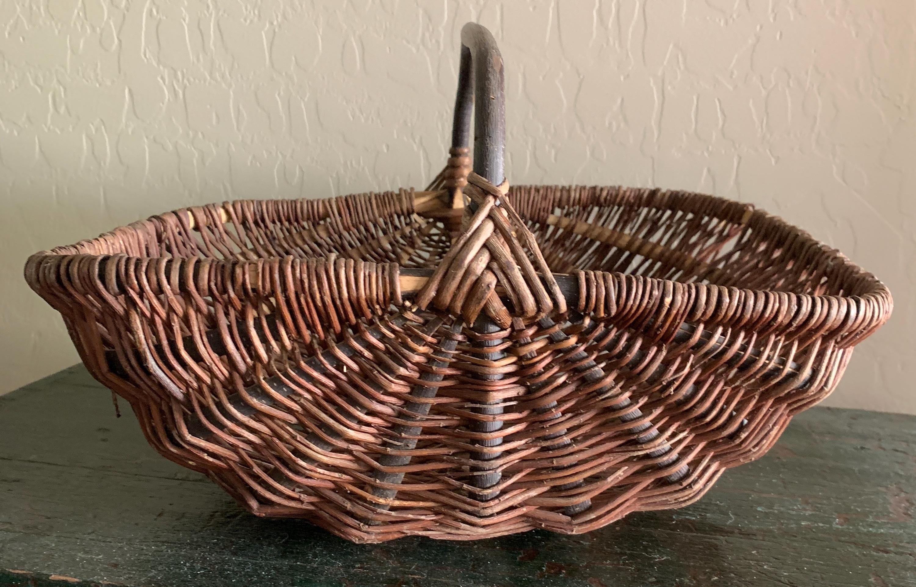 Antique French Primitive Handmade Rectangular Woven Wicker