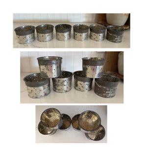 Vintage French Metal Cheese Molds, Tin Faisselle Strainer, Farmhouse Kitchen Decor, Rustic Candle Holder, Garden/Herb Planter: Aged Patina