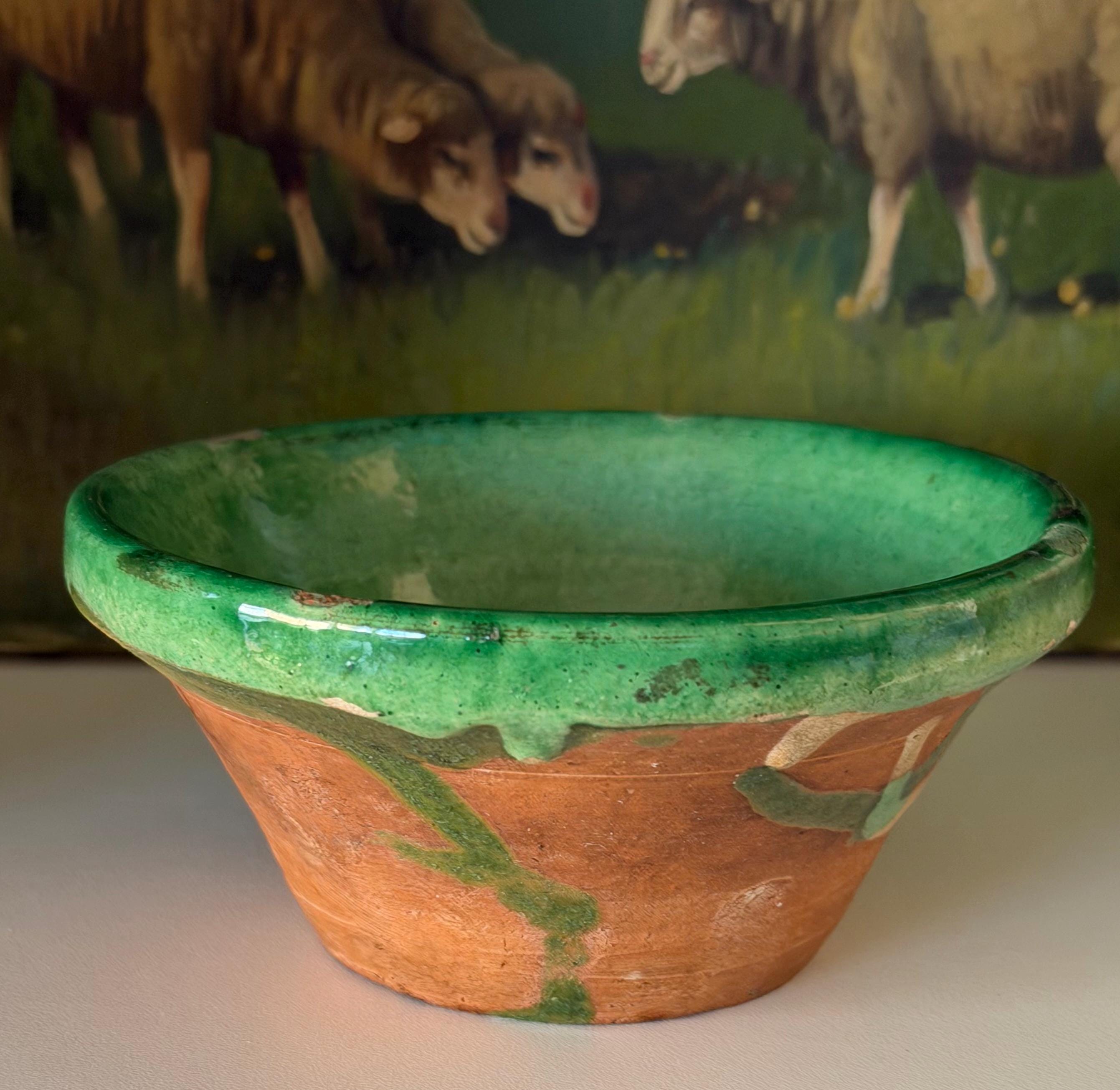 Antique Green Pottery Bowl - Etsy
