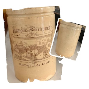 Rare Antique French "Fabrique de Confitures Médaille d'Or" Confiture (Preserves) Ironstone Jam Pot Jar; Brown Transfer Advertisement; 19thC