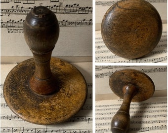 RARE Antique Treen Dairy Butter Tool Utensil, Small Flat Round Masher and Turned Wood Handle; Beautiful Patina; Kitchenalia, Kitchen Decor