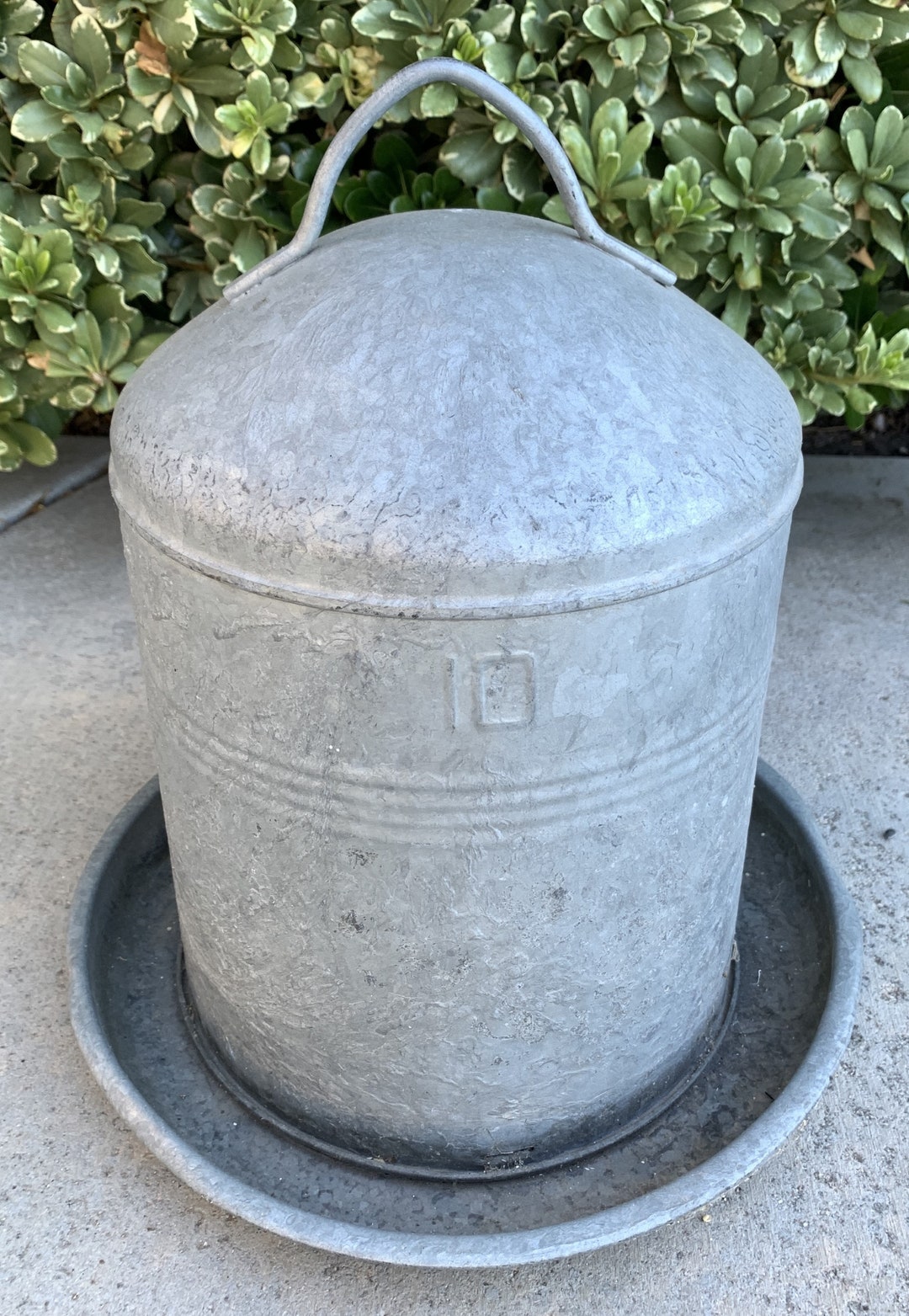 Large Vintage French Zinc Chicken Poultry Water Feeder Tall Silo Shape