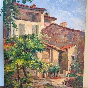 Antique French Original Oil Painting on Board of Provence Countryside & Buildings; Lovely Colors; Impasto Painting Technique; 16&#39; by 13&quot;
