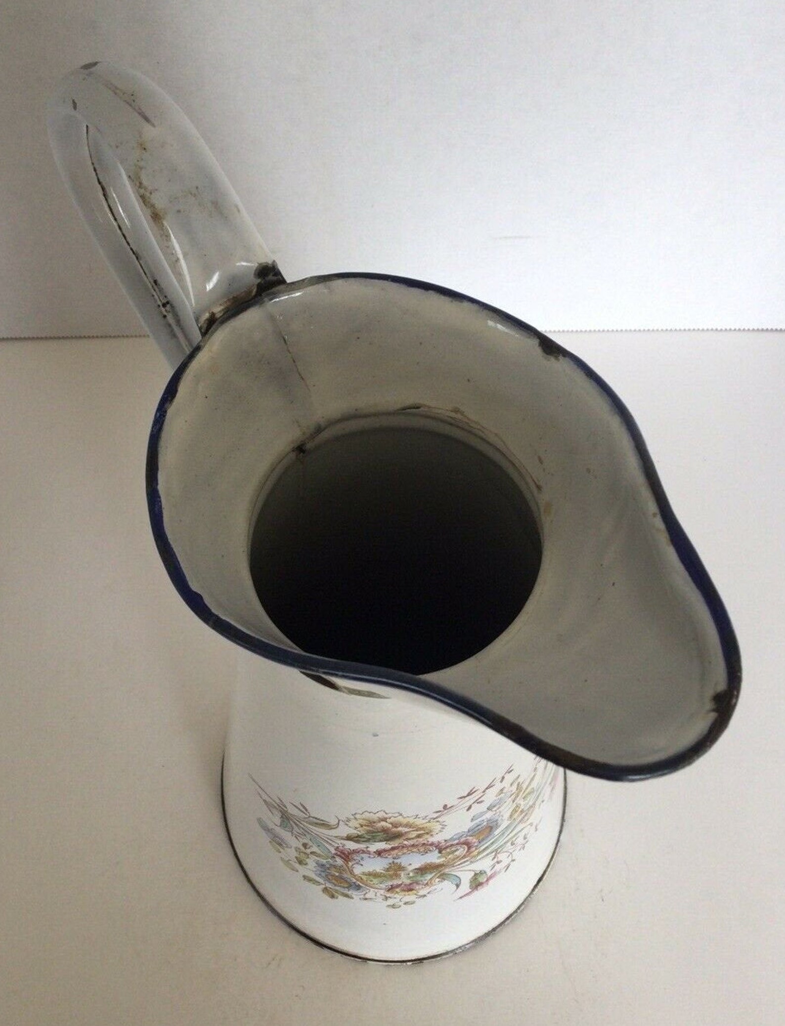 Classic Vintage French White Enamel Water Pitcher with Etsy