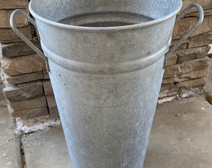 Tall Vintage French Zinc Florist Bucket Vase Two Handles No Etsy