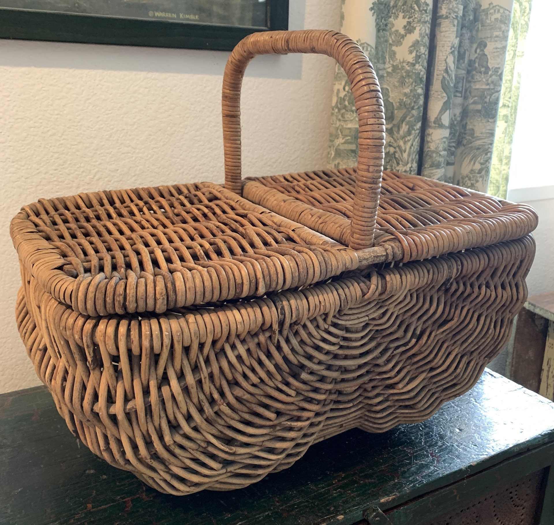 Fishing Creel Wicker Basket Hong Kong / Rare Primitive Wicker