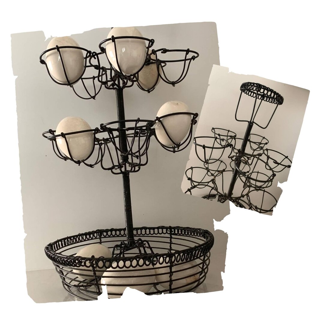 Tall Antique/vintage French Wire Egg Holder, 12 Egg Cups to Display ...