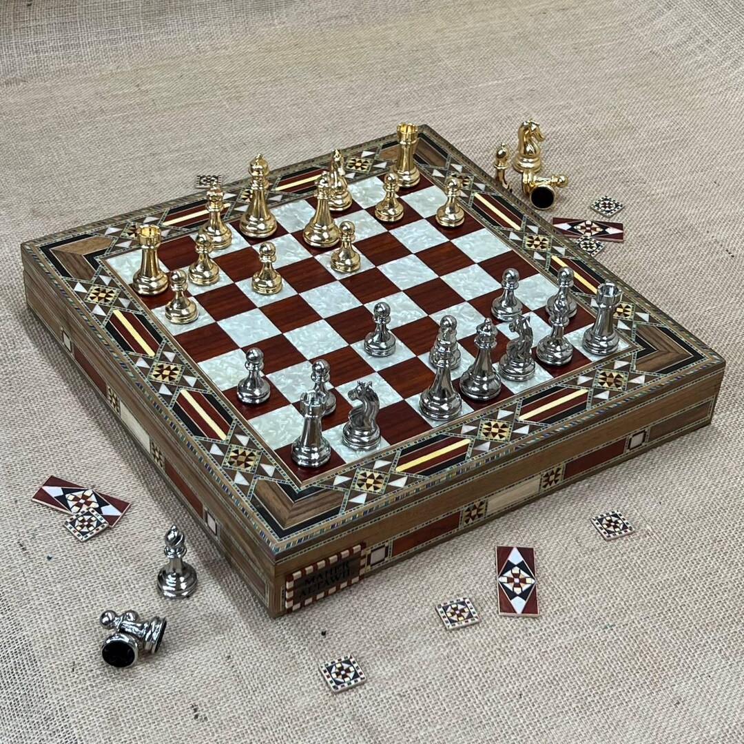 Luxury Handmade Wooden Chess Box – Mosaic Design With Metal Pieces ...