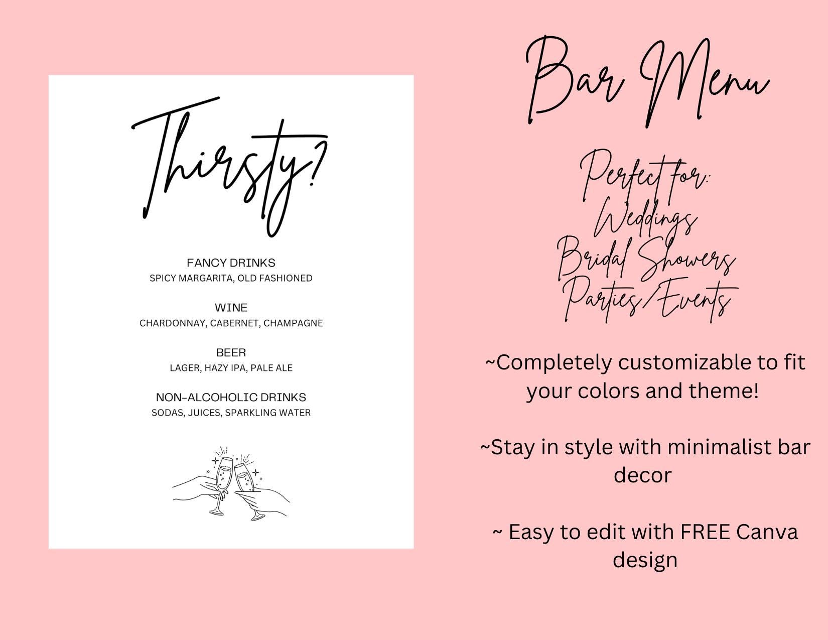Minimalist Bar Menu Template, Editable, Customizable, Modern Bar Menu ...