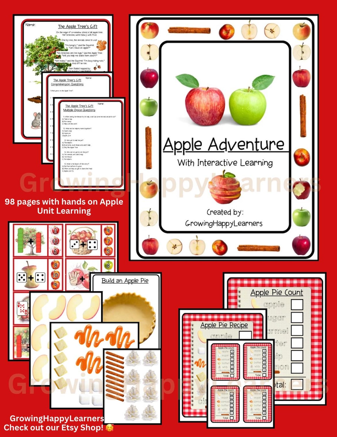 98 Page Apple Adventure Learning Unit Kindergarten & First Grade ...