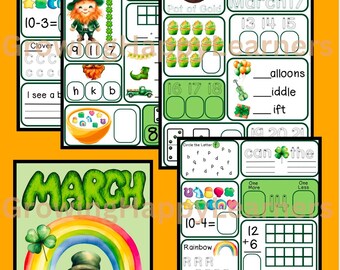 St. Patrick’s Day Unit 106 page Literacy and Math  Bundle Kindergarten & 1st Grade Printables