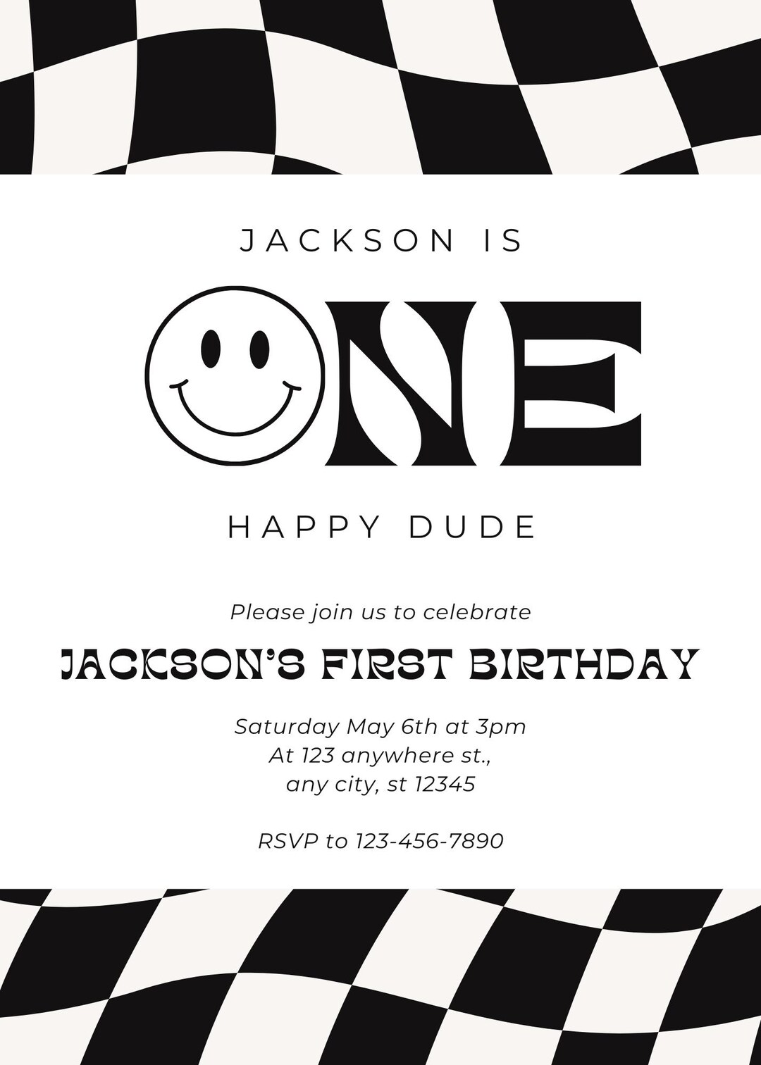 One Happy Dude Black and White Checkered Custom First Birthday ...