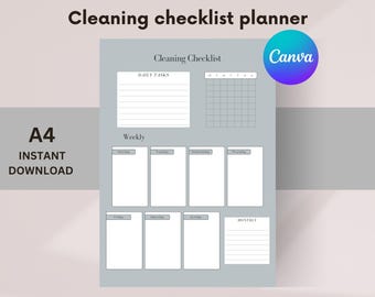 PRINTABLE + EDITABLE Cleaning Checklist Template, Weekly Chore ...