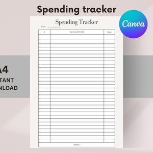 Spending tracker - PRINTABLE and MONTHLY Spending Log, Finances tracker, Expenses tracker, Money tracker, A4, Instant Download PDF,