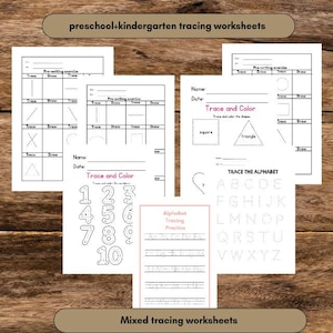 Preschool, 7 Pages, Line Tracing ,Printable ,Handwriting Practice, Preschool Worksheets, Alphabet Tracing, Number Tracing, Shape Tracing