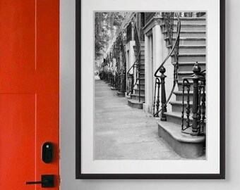 Savannah Georgia Gordon Street wraparound entryway stairs front door black and white photography print