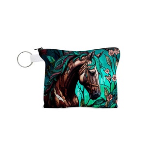 Stained Glass Horse Coin Purse - Change Purse - Pouch with Key Ring