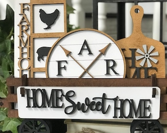Home Sweet Home Farmhouse Handmade Wood Wagon Interchangeable Decor Set