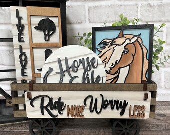 Horses Handmade Wood Wagon Interchangeable Decor Set