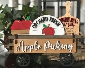 Apple Picking Handmade Wood Wagon Interchangeable Decor Set