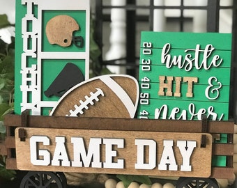 Football Handmade Wood Wagon Interchangeable Decor Set