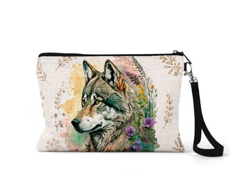 Boho Wolf Makeup Bag - Mother's Day Gift - Colorful Wolf - Cosmetic Bag - Zipper Bag - Travel Pouch