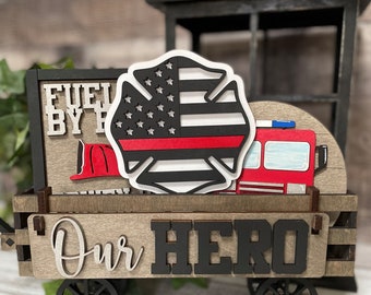 Hero Firefighter Handmade Wood Wagon Interchangeable Decor Set