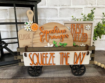 Orange Blossom Handmade Wood Wagon Interchangeable Decor Set