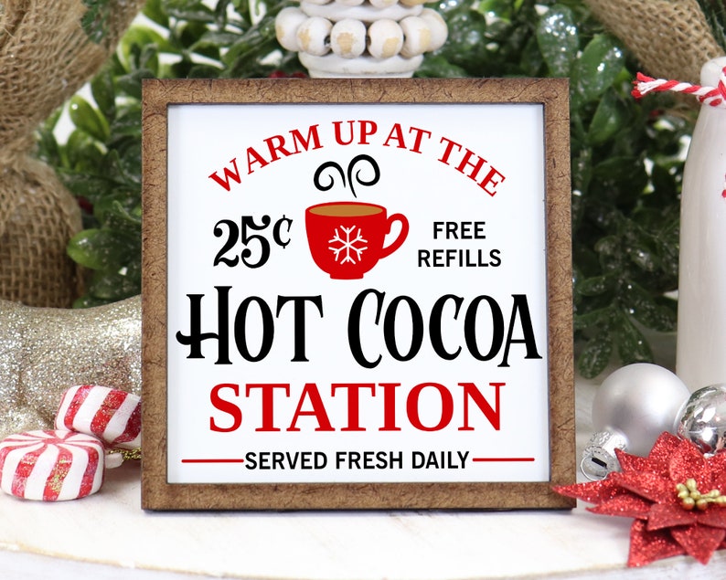 Hot Cocoa Station Sign  Tier Tray Sign  Mini Wooden Sign  image 1