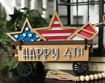 July 4th Handmade Wood Wagon Interchangeable Decor Set