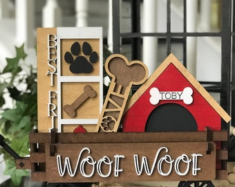 Dog Personalized Handmade Wood Wagon Interchangeable Decor Set