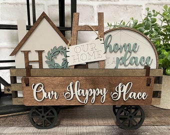 Our Happy Home Handmade Wood Wagon Interchangeable Decor Set