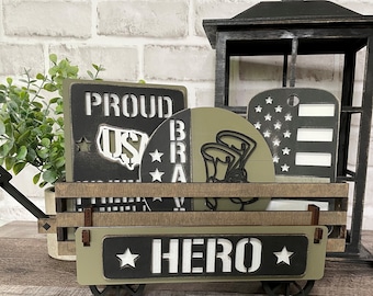 Hero Military Handmade Wood Wagon Interchangeable Decor Set