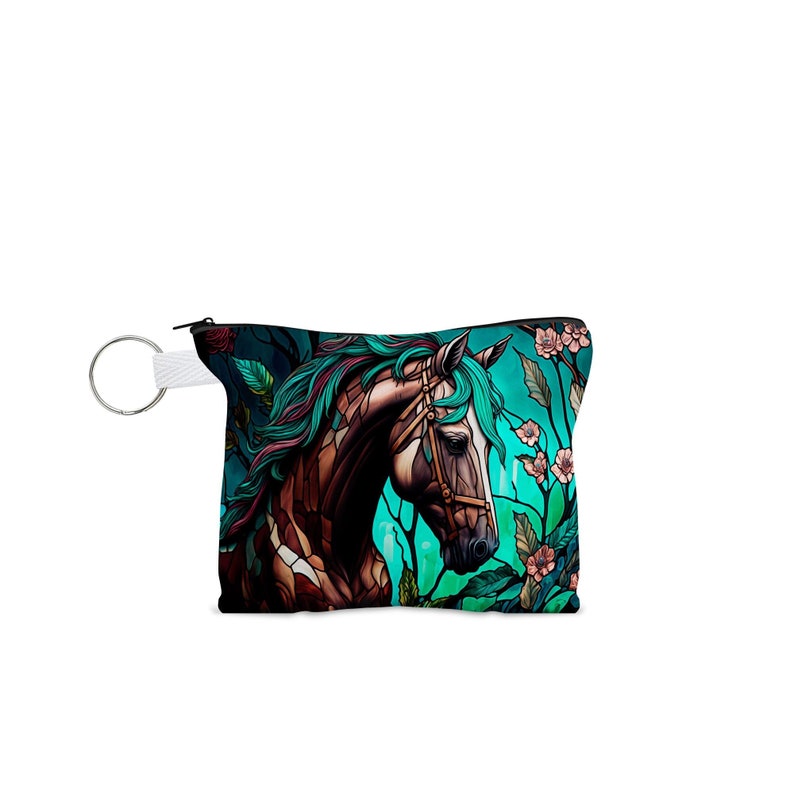 Stained Glass Horse Coin Purse - Change Purse - Pouch with Key Ring