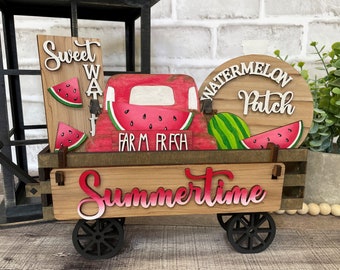 Watermelon Handmade Wood Wagon Interchangeable Decor Set