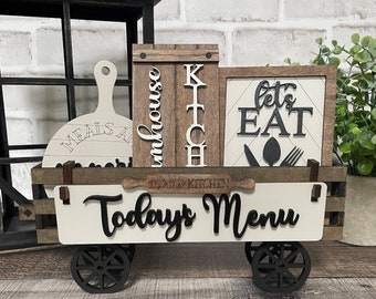 Kitchen Handmade Wood Wagon Interchangeable Decor Set