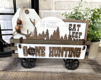 Hunting Handmade Wood Wagon Interchangeable Decor Set