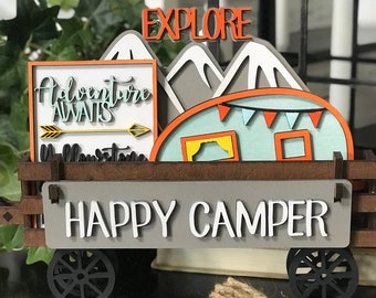 Happy Camper Handmade Wood Wagon Interchangeable Decor Set