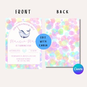 Narwhal Birthday Invitation, Girls Birthday, Editable Template, Email ...