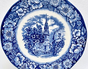 Vintage Liberty Blue Kolonialszenen Teetasse Untertassen-Sets Monticello, Old North Church