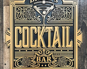Custom wood carved Cocktail Bar sign | man cave sign | garage decor | custom gift | wall decor | wall art | cocktail sign | cocktail bar
