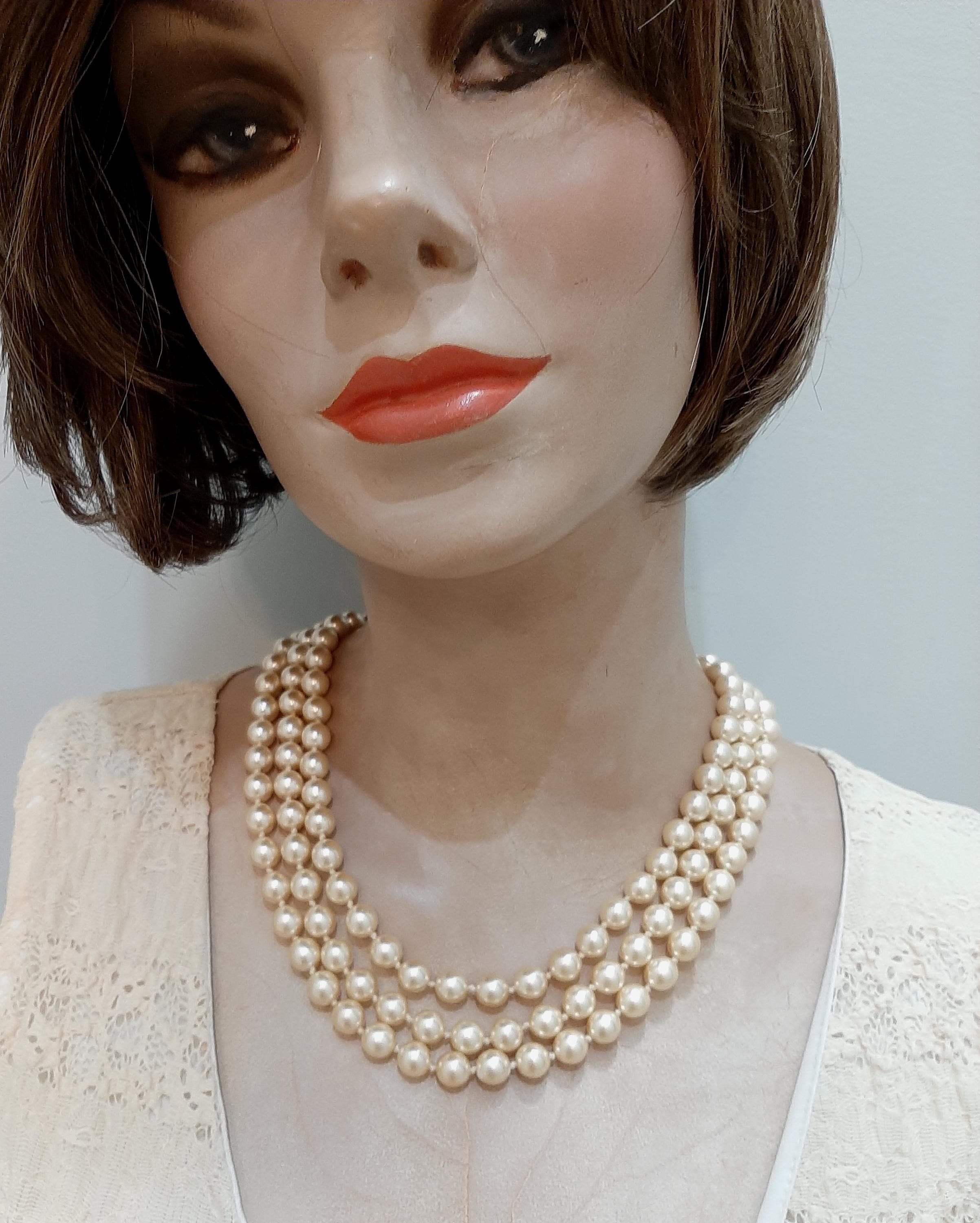 Vintage Franklin Mint Jackie Kennedy's Triple Strand Faux Pearl
