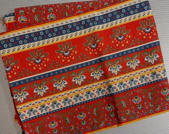 Vintage Wamsutta Mills Colorful Red Blue Mod Retro Floral Quilting Cotton Fabric,  44" wide by 58" long with ethnic bohemian Vibes