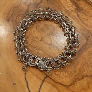 Bracelet à breloques chaîne de démarrage à plusieurs maillons en argent sterling 925 7,5 pouces vintage
